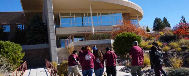 Students from the Pyramid Lake Jr/Sr High School arrive at DRI for Youth Day. Oct. 15, 2018.