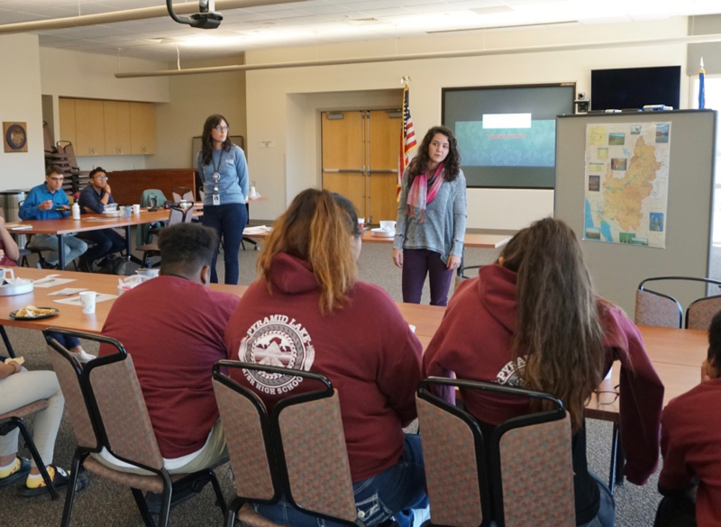 DRI Science Alive team members Brooke Stathis and Chelsea Ontiveros lead an activity at DRI Youth Day. Oct 15, 2018.