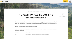 Link to National Geographic Human Impacts page